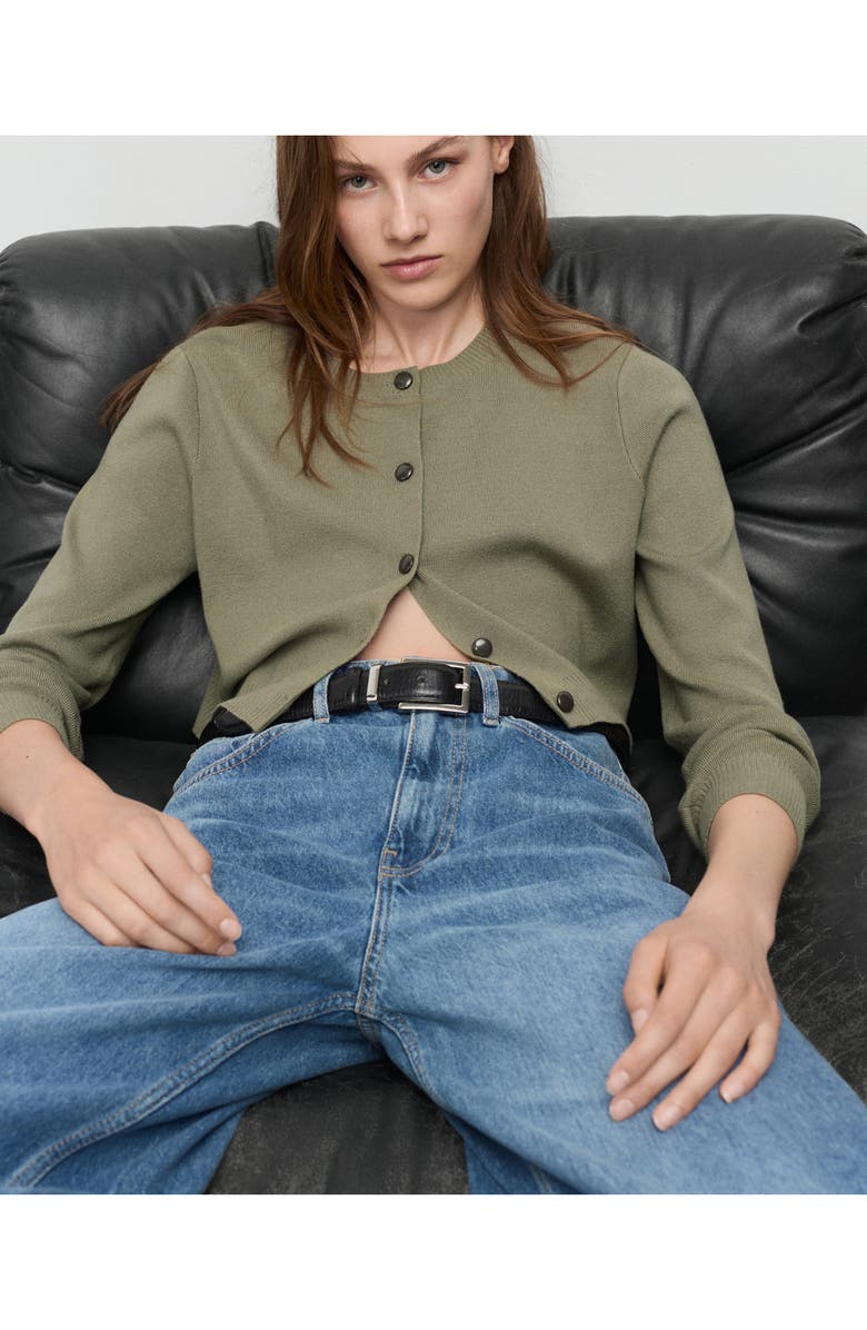 MANGO Crewneck Crop Cardigan, Alternate, color, Khaki Green