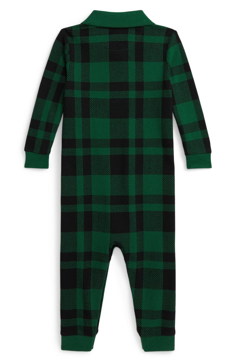 Ralph Lauren Plaid Cotton Romper, Alternate, color, Green Multi