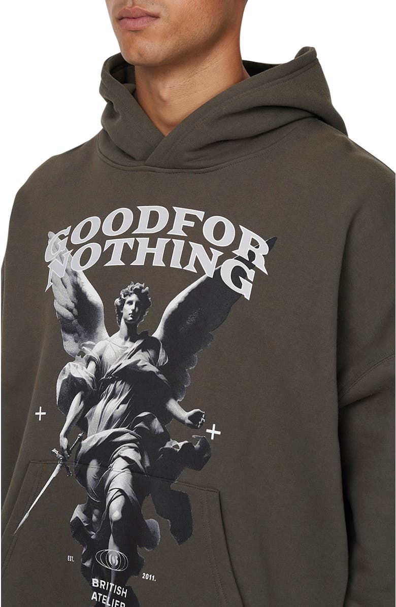 Good For Nothing Boxy Washed Statue Print Hoodie, Alternate, color, Grey