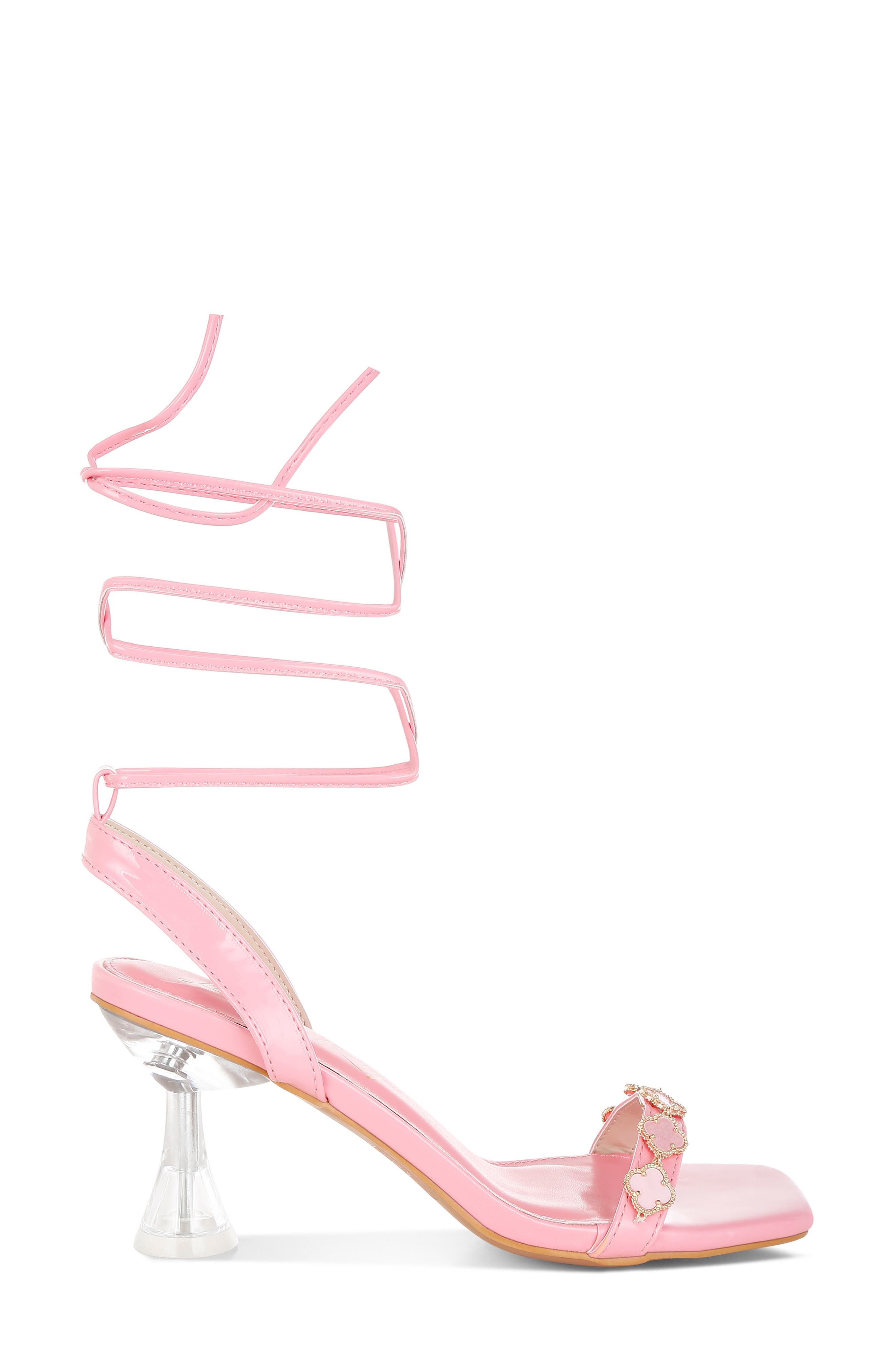 LONDON RAG Ebina Charm Clear Heel Ankle Wrap Sandal, Alternate, color, Pink