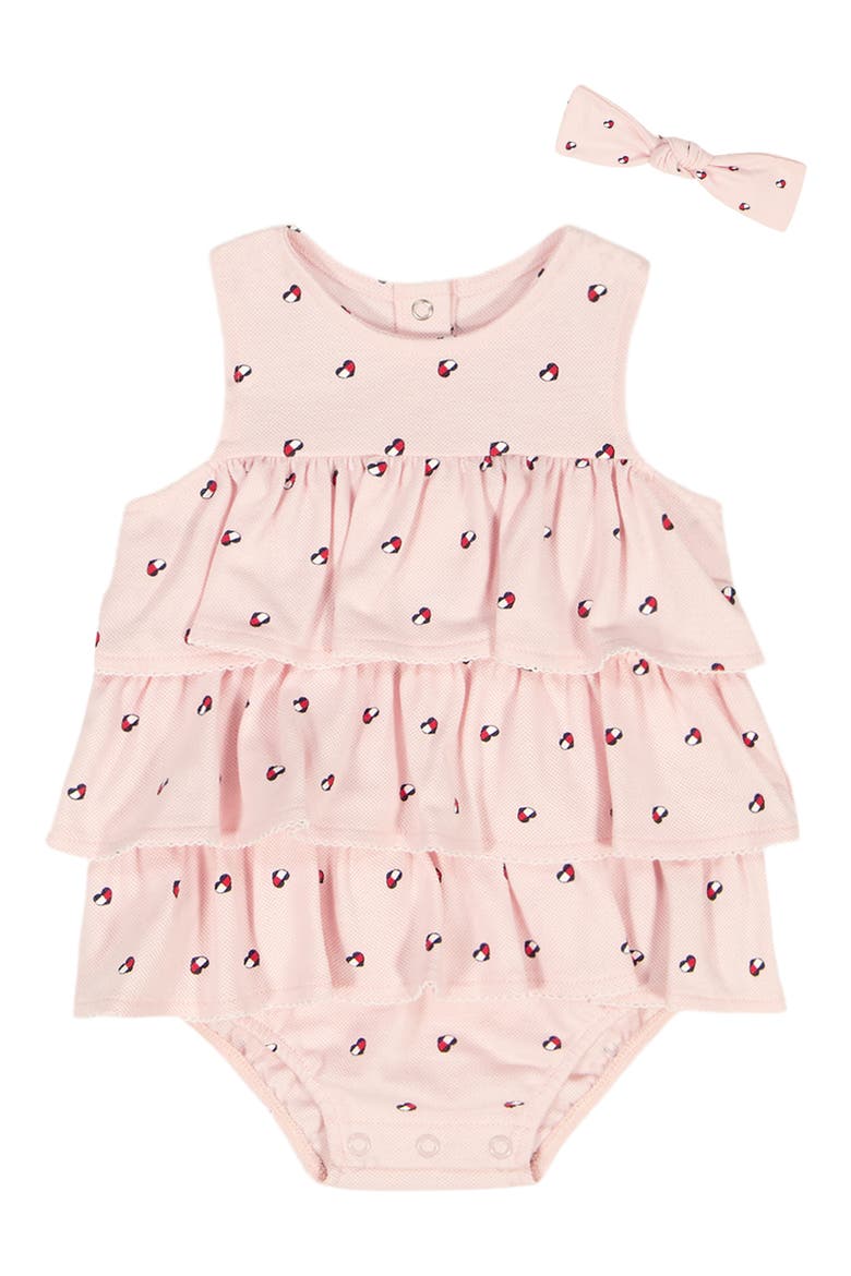 Ruffle Piquè Bodysuit & Headband Set, Main, color, DARK PINK