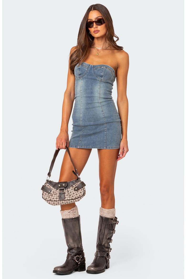 Alissa Strapless Denim Minidress, Alternate, color, LIGHT-BLUE