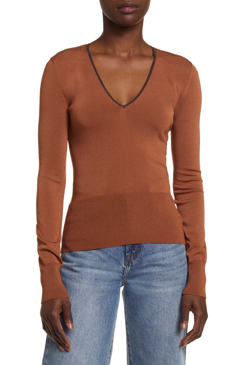 Danielle V-Neck Sweater, Main, color, DARK CARAMEL