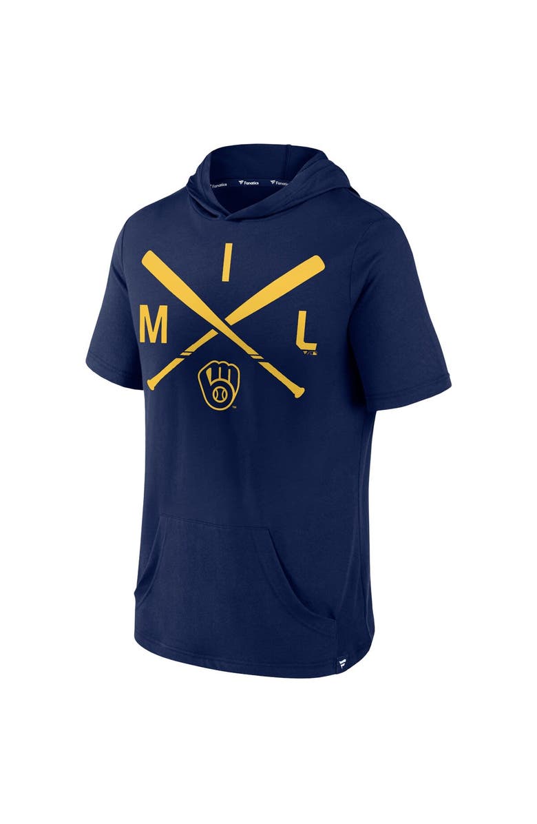FANATICS Men's Fanatics Branded Navy Milwaukee Brewers Iconic Rebel Short Sleeve Pullover Hoodie, Alternate, color, 