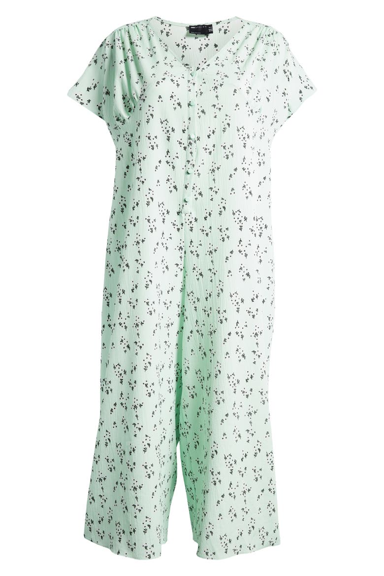 Curve Floral Print Plunge Neck Jumpsuit, Main, color, LIGHT BLUE