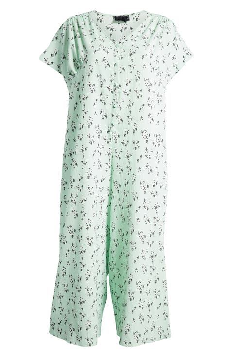 Curve Floral Print Plunge Neck Jumpsuit