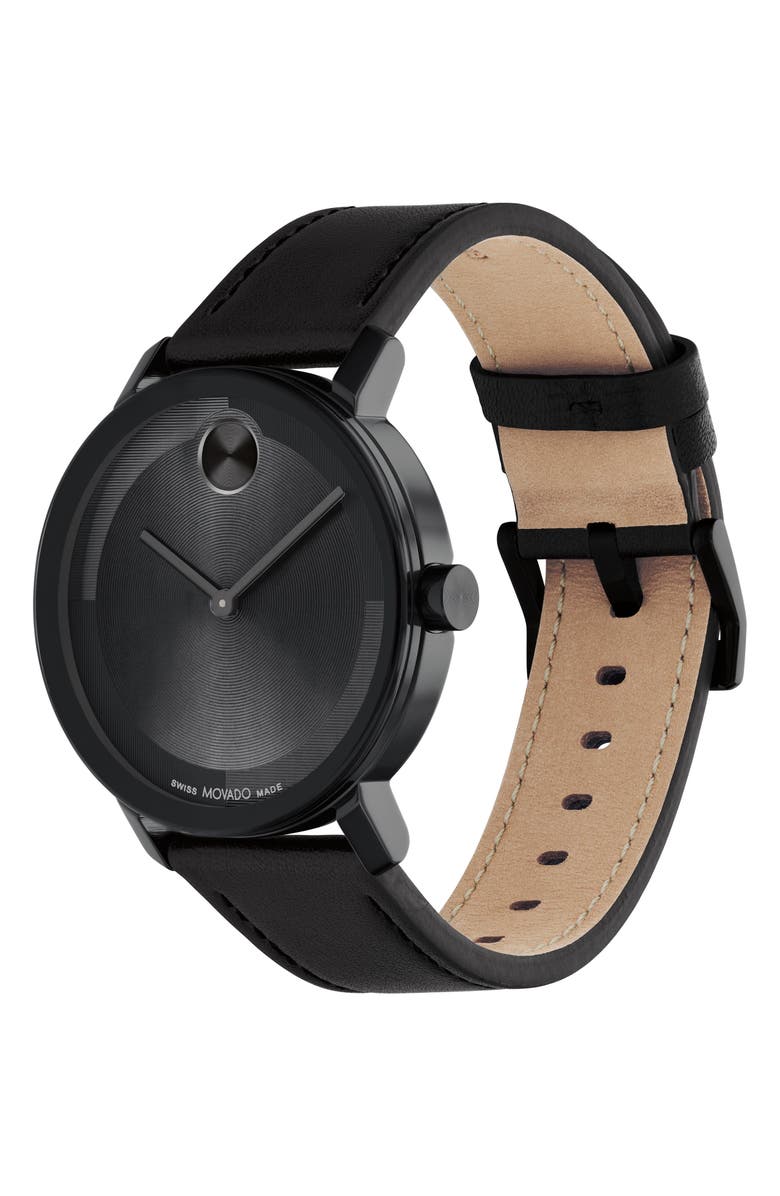 Movado Bold Evolution 2.0 Leather Strap Watch, 40mm, Alternate, color, Black