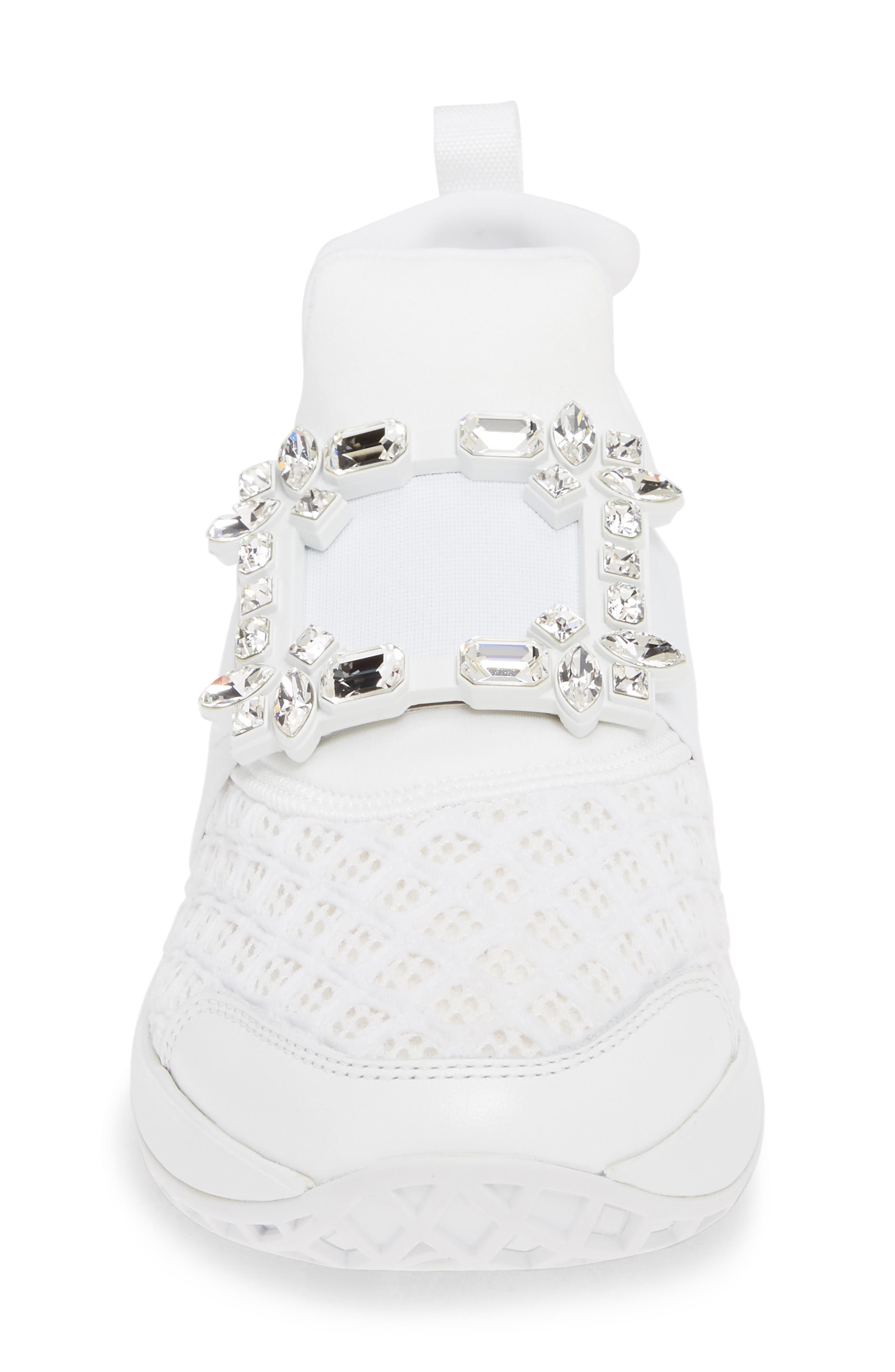 Roger Vivier Viv Crystal Buckle Slip-On Sneaker, Alternate, color, White