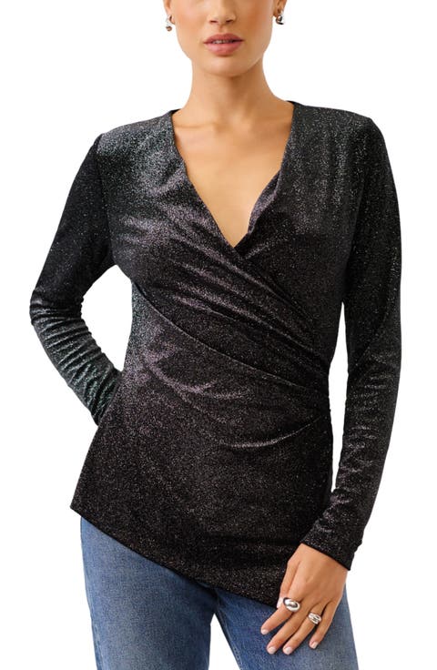 Imara Long Sleeve Sparkle Stretch Velvet Wrap Top