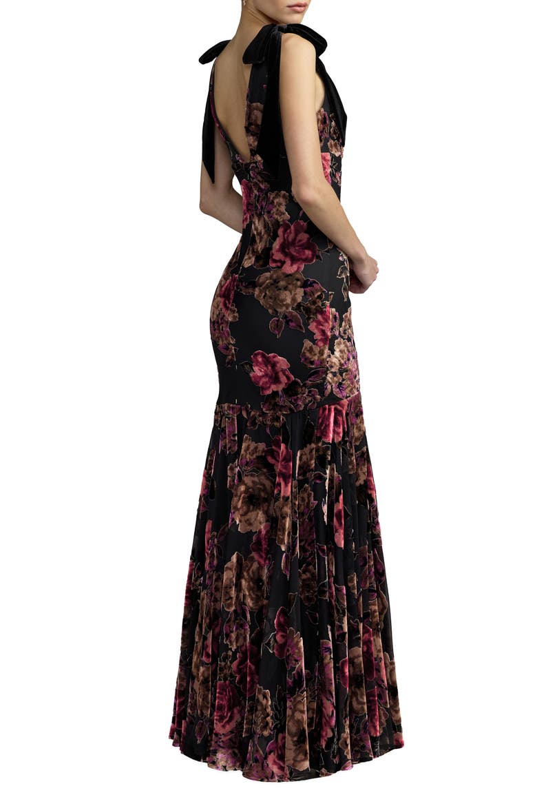Floral Velvet Mermaid Gown With Bows, Alternate, color, Black Multi