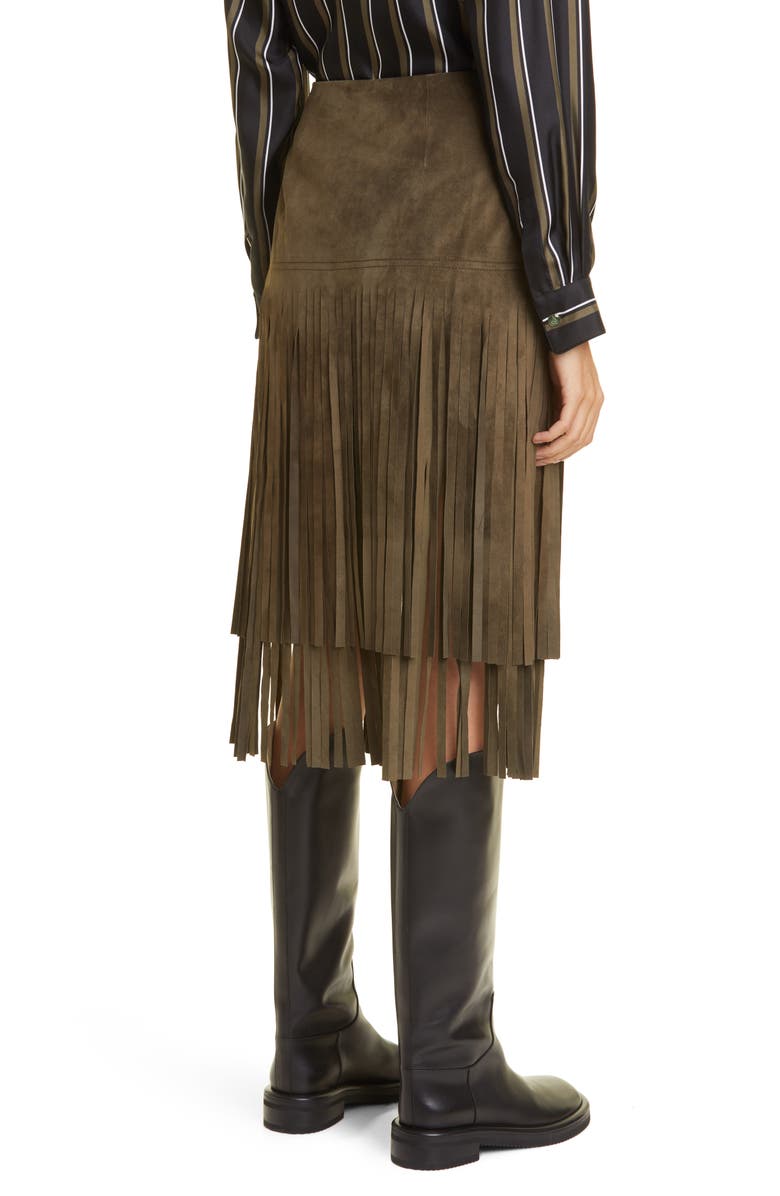 Max Mara Battage Fringe Suede Midi Skirt, Alternate, color,