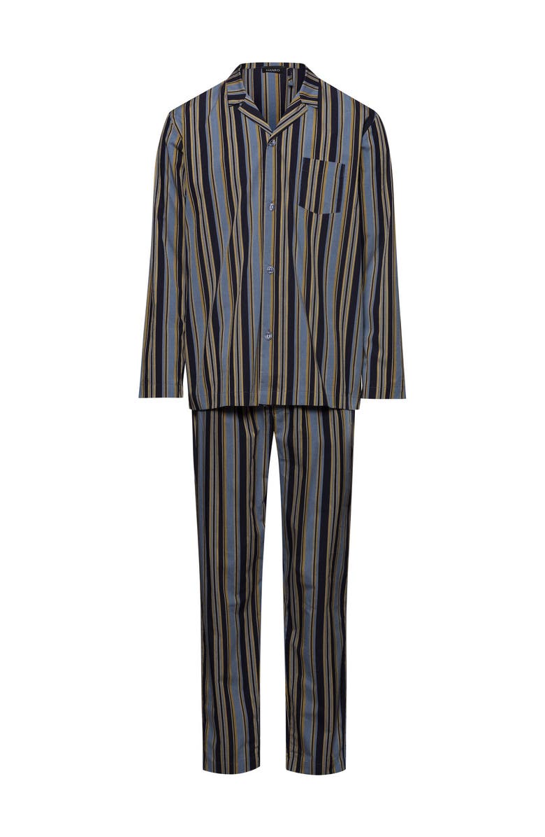 Hanro Night And Day Notch Collar Cotton Pajama Set, Main, color, Ocean Stripe