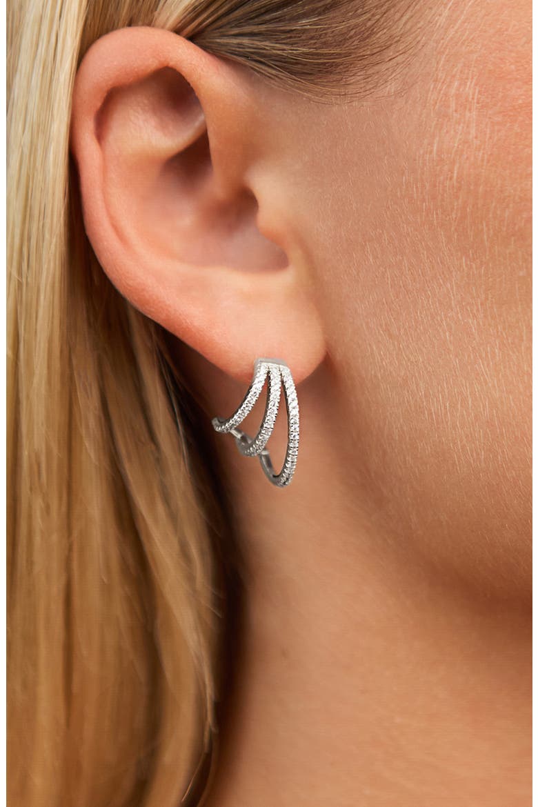 Porter Cubic Zirconia Triple Hoop Earrings, Alternate, color, SILVER