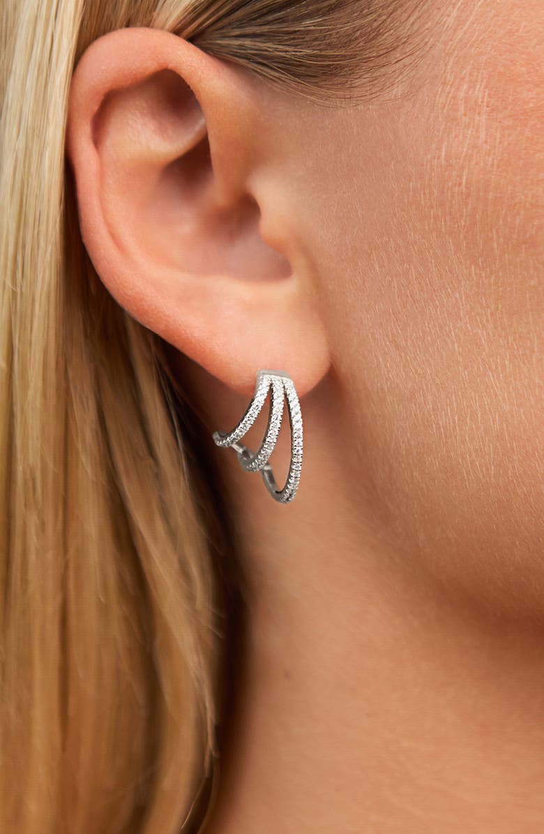 Sterling Forever Porter Cubic Zirconia Triple Hoop Earrings, Alternate, color, Silver