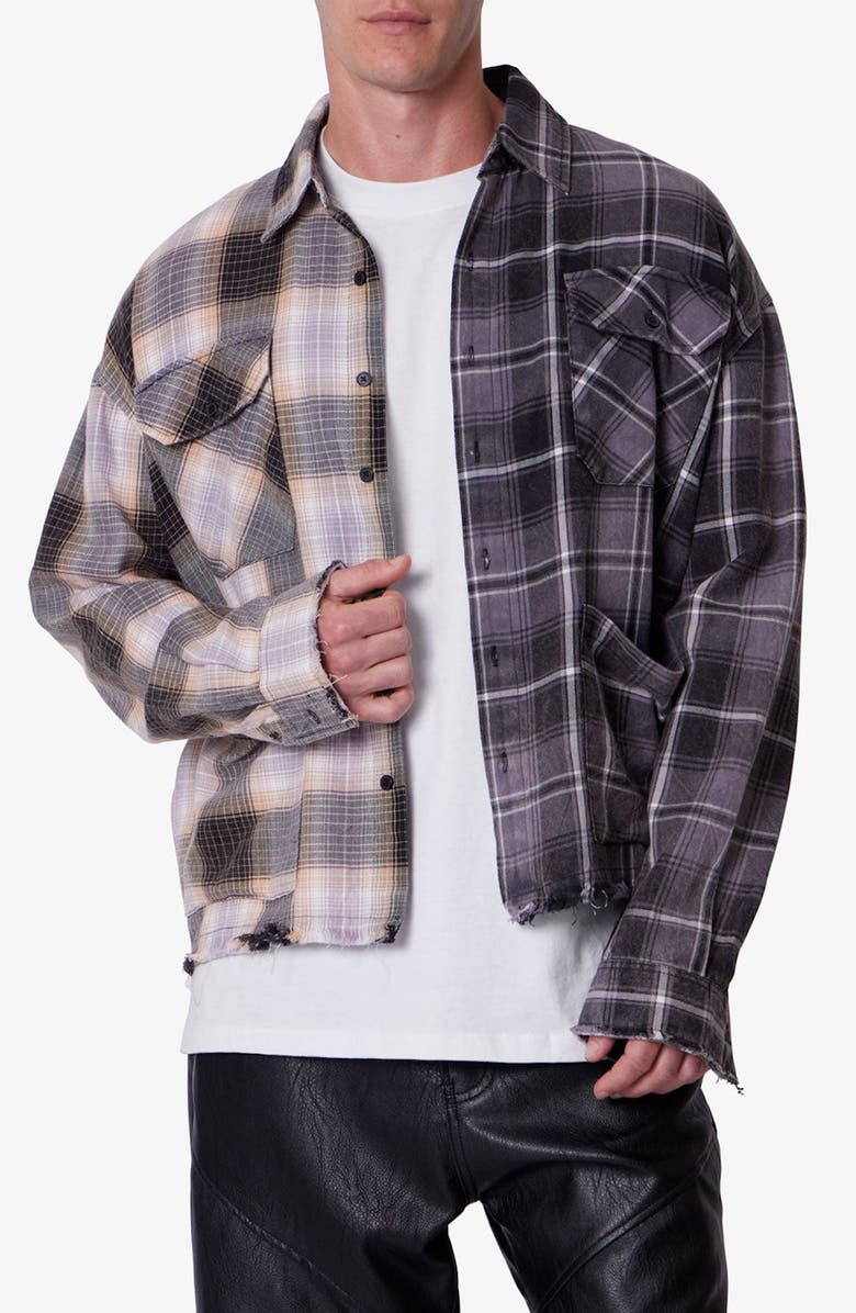 mnml Mixed Flannel Button-Up Shirt, Main, color, Olive/ Brown