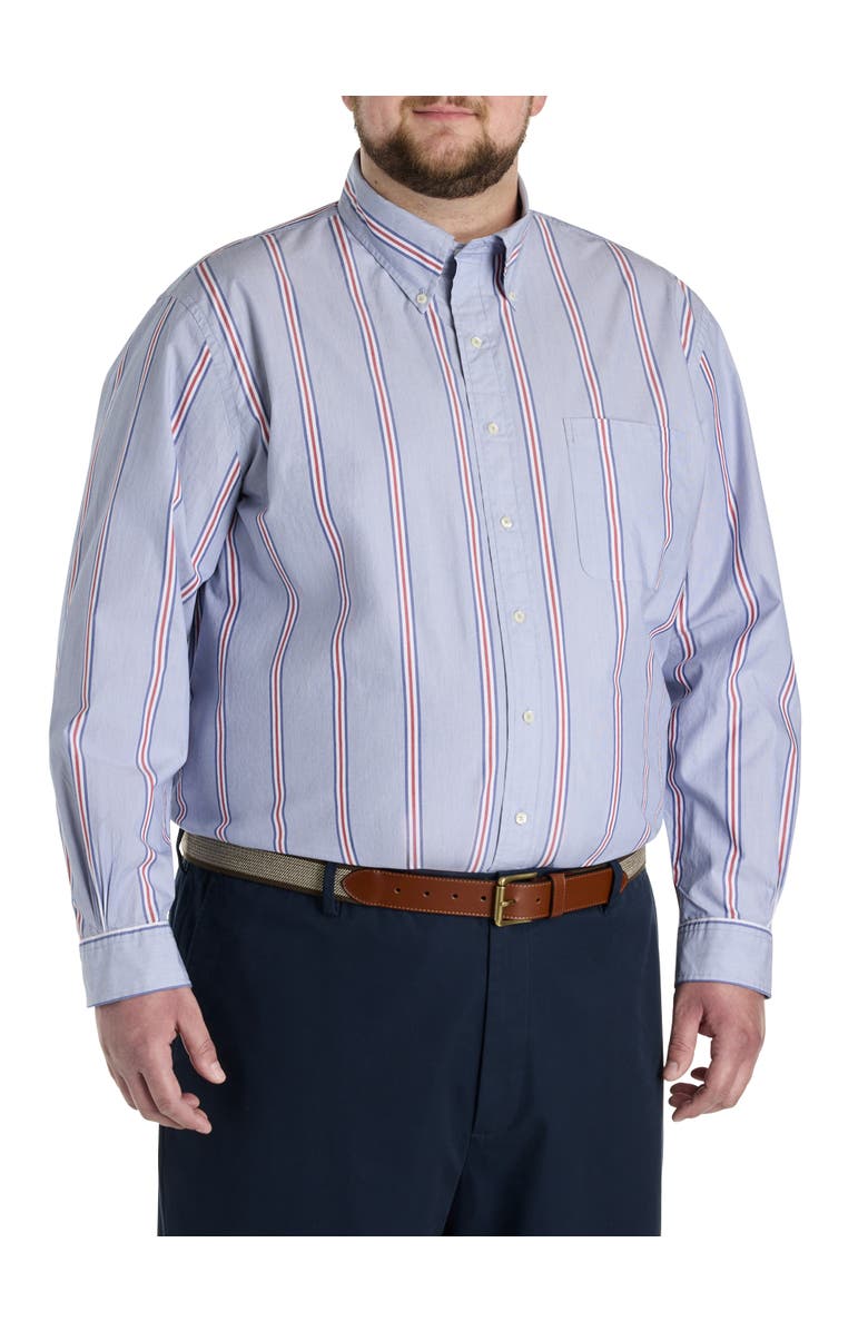 Brooks Brothers Big & Tall  Multi-Striped Oxford Friday Sport Shirt, Alternate, color, Navy Ribbon