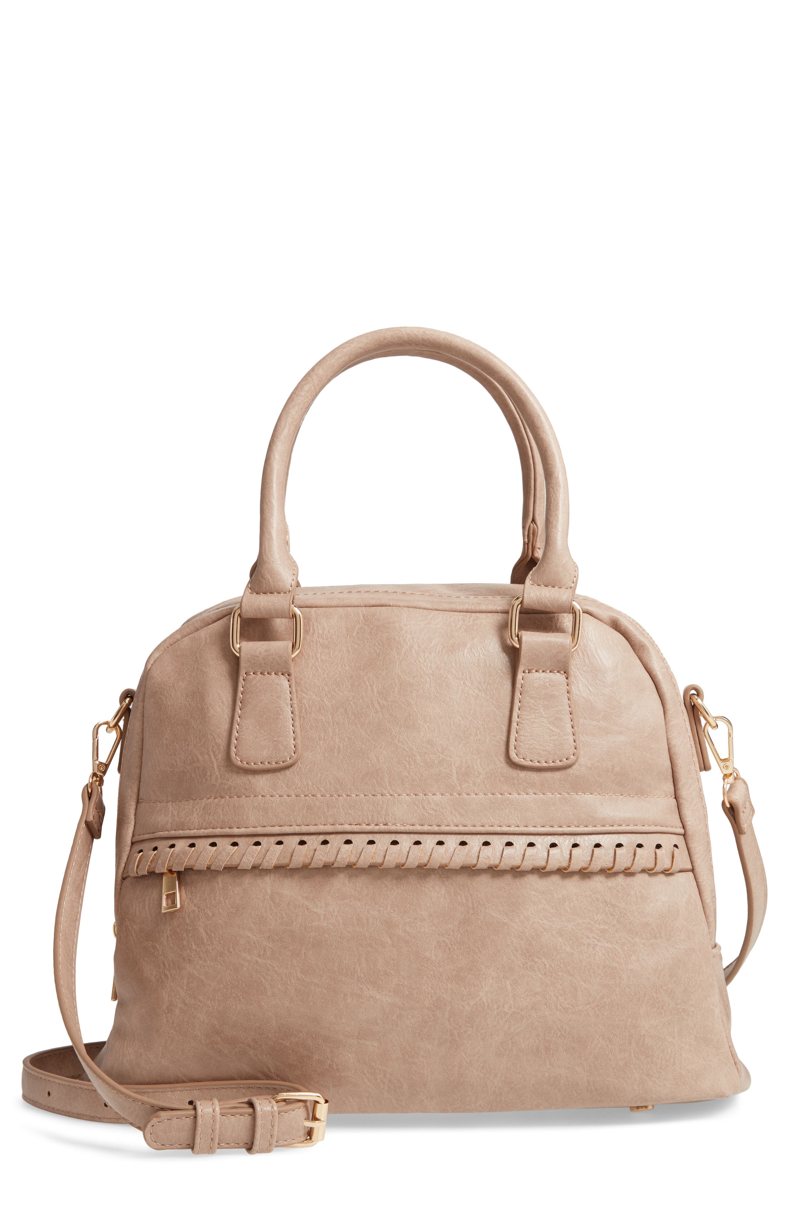 Sole Society Vulin Whipstitch Faux Leather Satchel, Main, color, 
