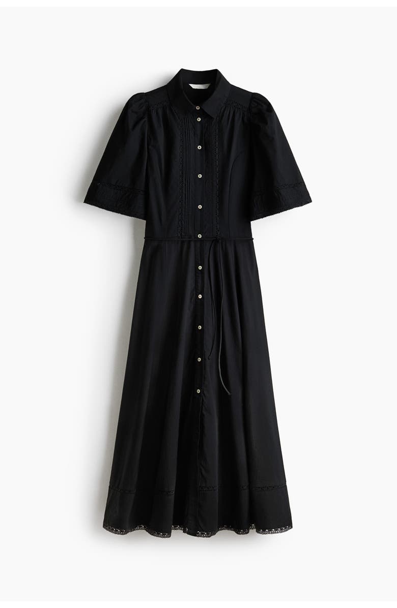 H&M Pintucked Cotton Shirt Dress, Main, color, Black