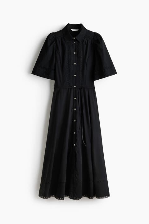 Pintucked Cotton Shirt Dress