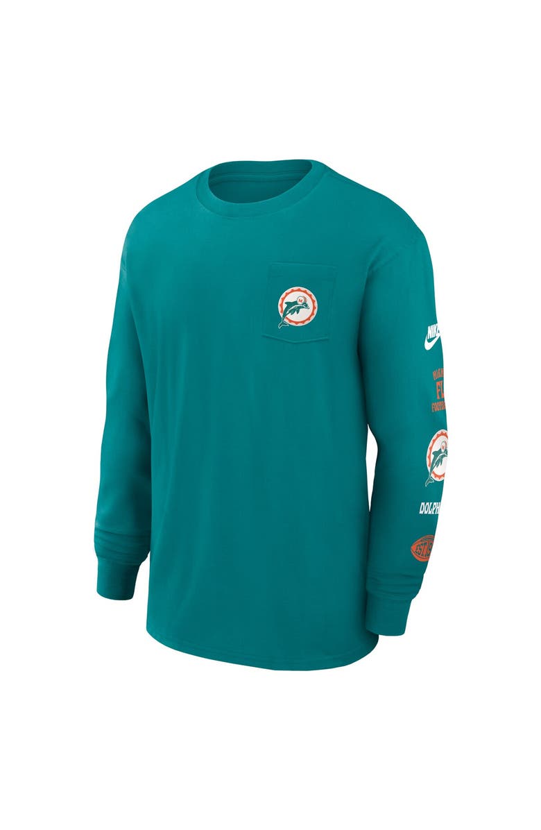 Nike Men's Nike Aqua Miami Dolphins Rewind Heavy Max 90 Pocket Long Sleeve T-Shirt, Alternate, color, Aqua
