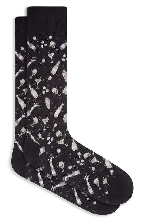 Bugatchi Libations & Bubbles Mercerized Cotton Blend Dress Socks in Black 