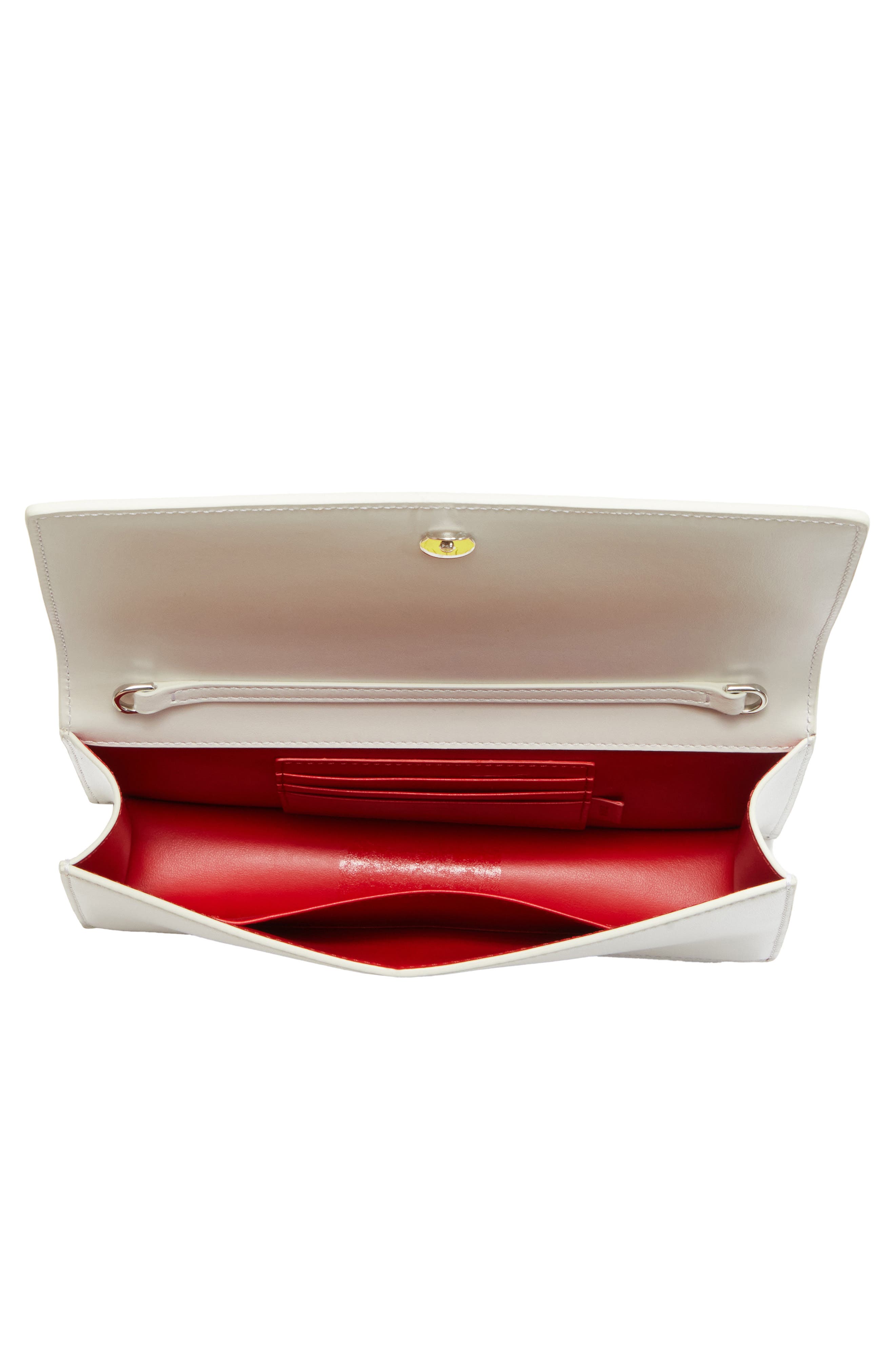 Christian Louboutin Bettina Leather Clutch, Alternate, color, White/ Silver