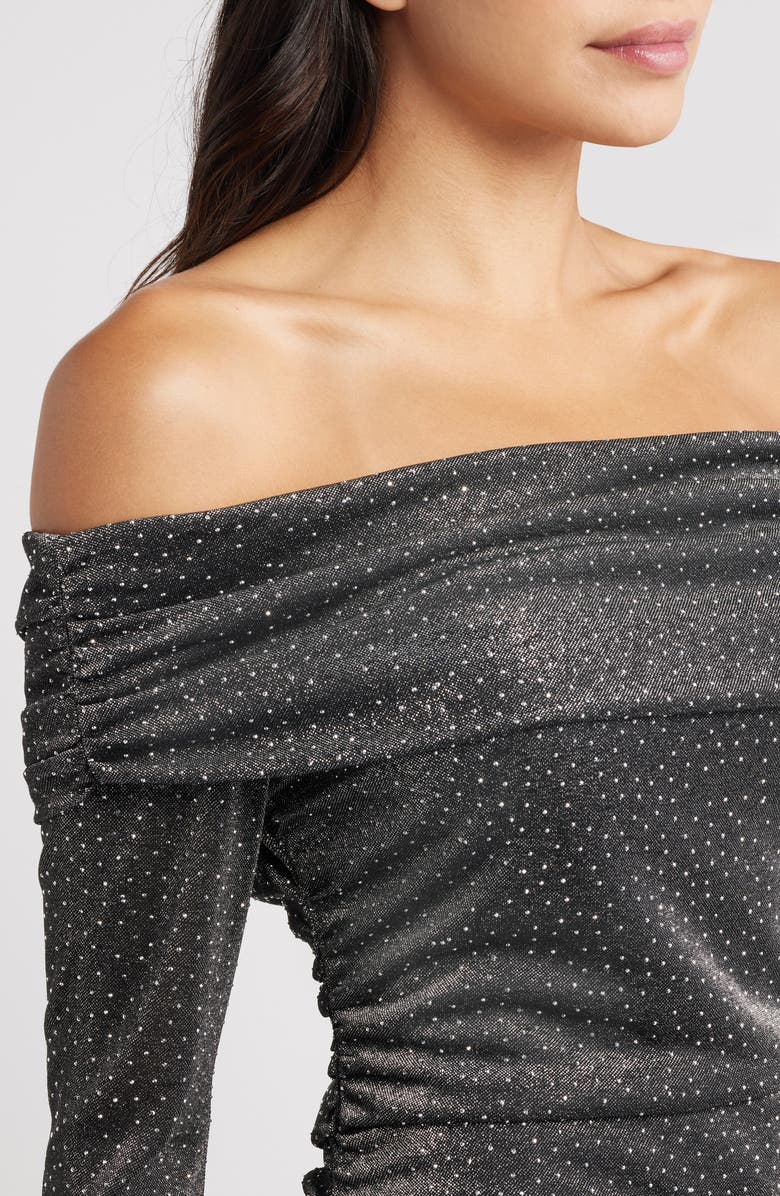 Vince Camuto Ruched Glitter Long Sleeve Off the Shoulder Dress, Alternate, color,