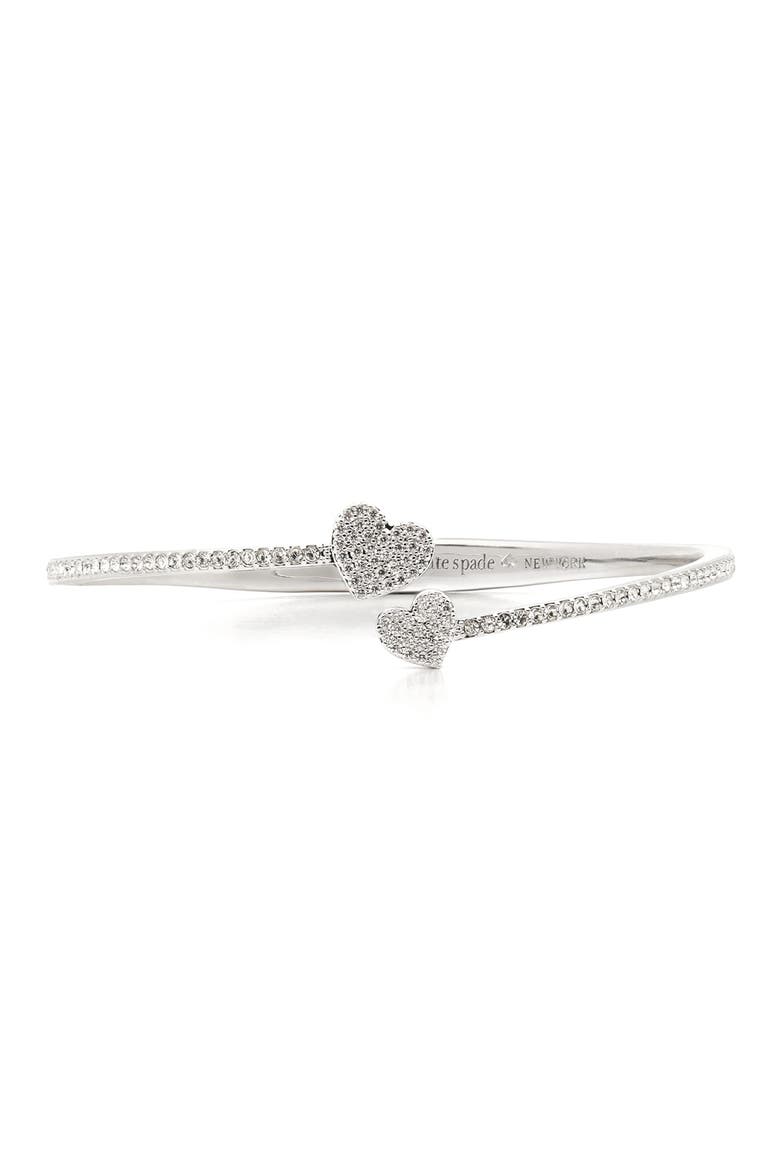 Pave Heart Open Hinge Cuff Bracelet, Main, color, CLEAR/ SILVER