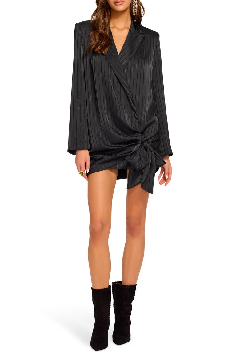 Irina Pinstripe Tie Minidress, Main, color, BLACK