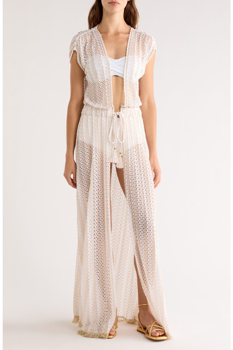 Katherine Swirl Tie Front Cover-Up Maxi Dress, Main, color, WHITE METALLIC ZIGZAG