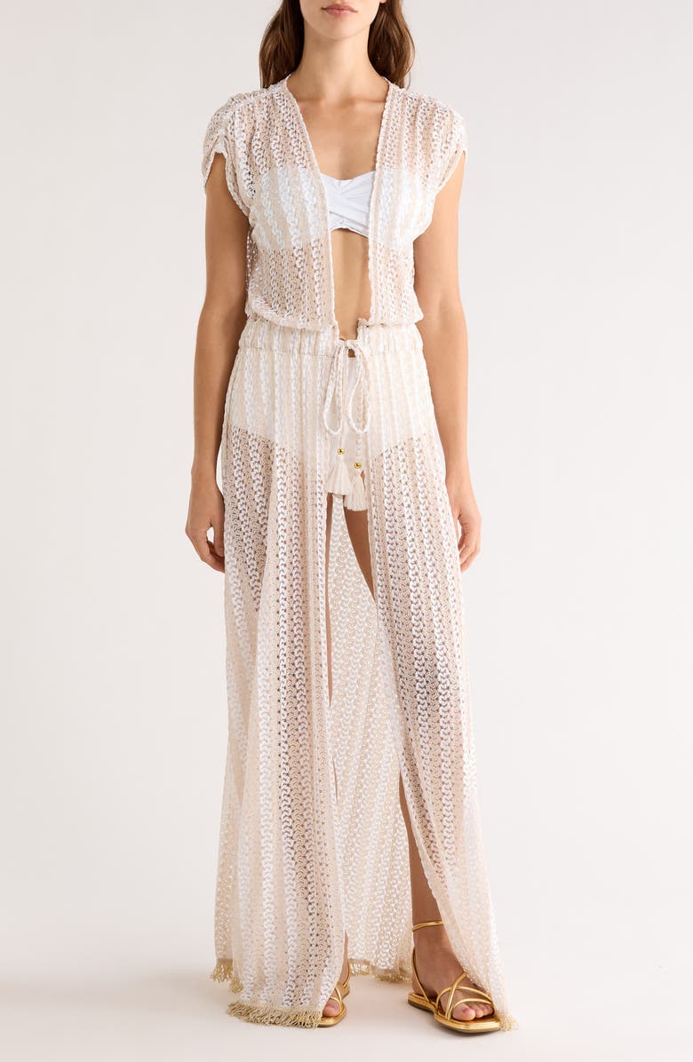 Ramy Brook Katherine Swirl Tie Front Cover-Up Maxi Dress, Main, color, White Metallic Zigzag