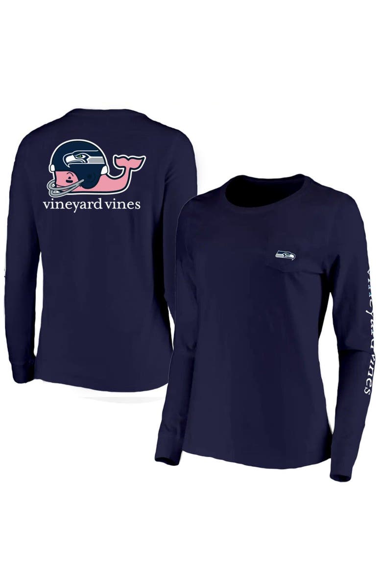 vineyard vines Women's Vineyard Vines College Navy Seattle Seahawks Helmet Long Sleeve T-Shirt, Main, color, Navy