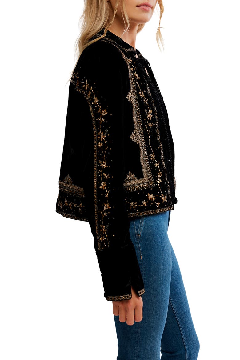 Maxxie Bead Detail Velvet Jacket, Alternate, color, BLACK