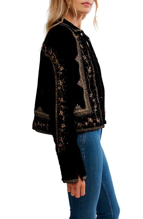 Free People Maxxie Bead Detail Velvet Jacket In Black
