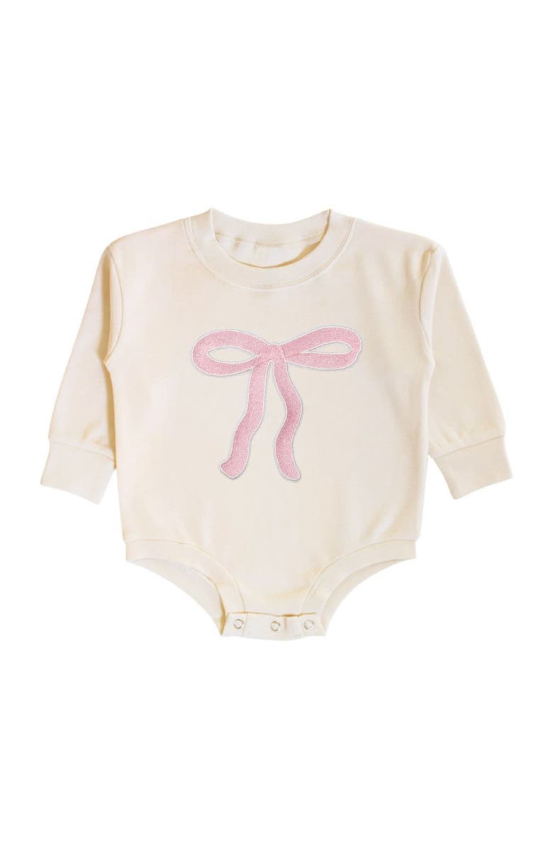 Sweet Wink Bow Patch Long Sleeve Romper, Main, color, 