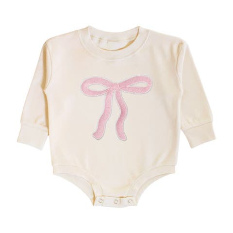 Girls Pearl Bow Patch L/S Romper by Sweet Wink