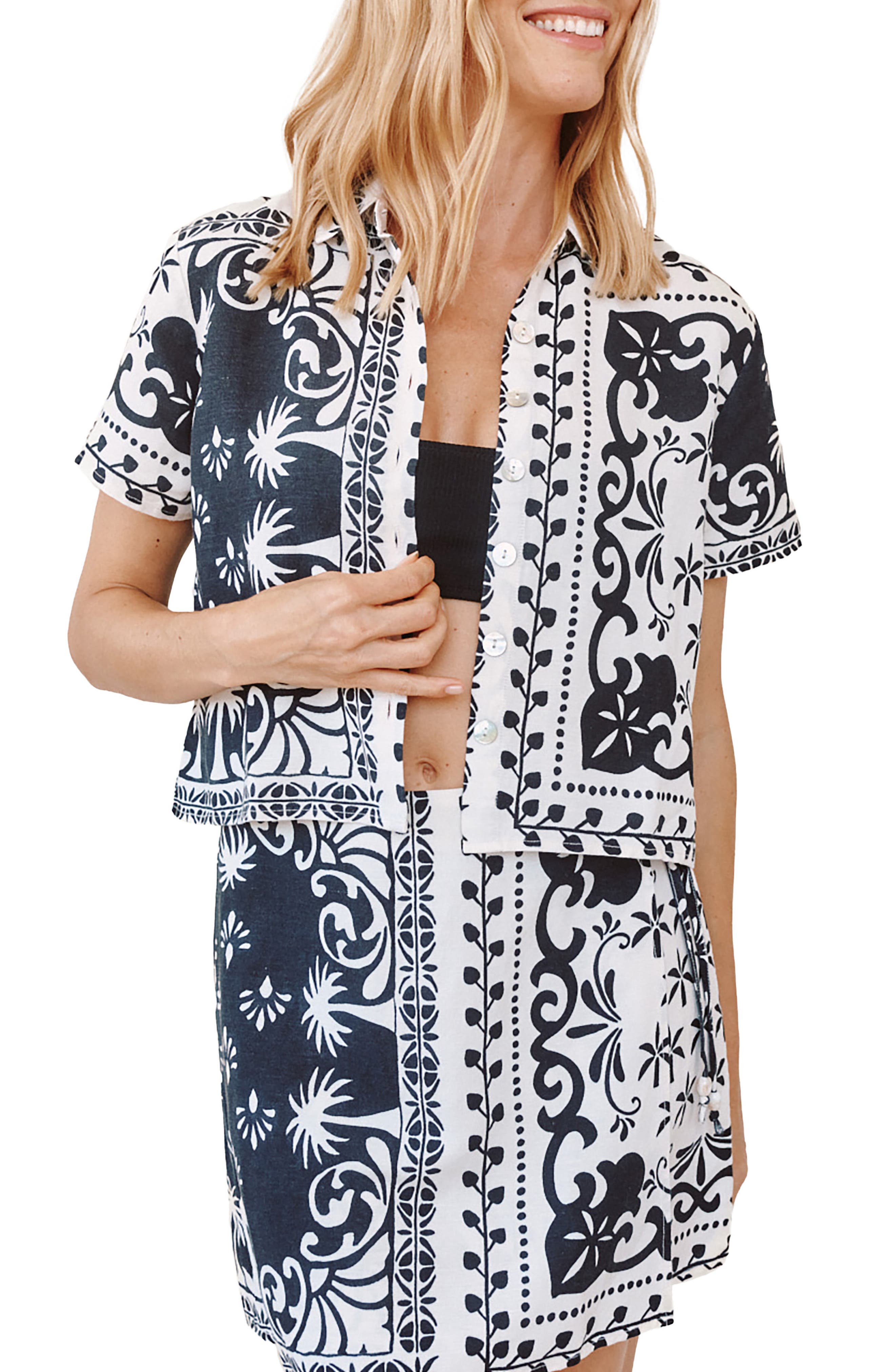 Bandana Print Button-Up Top