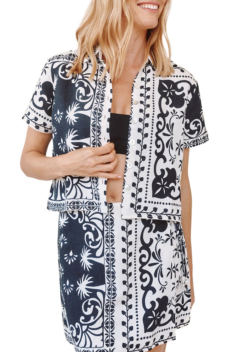 Bandana Print Button-Up Top, Main, color, TROPICAL BANDANA PRINT