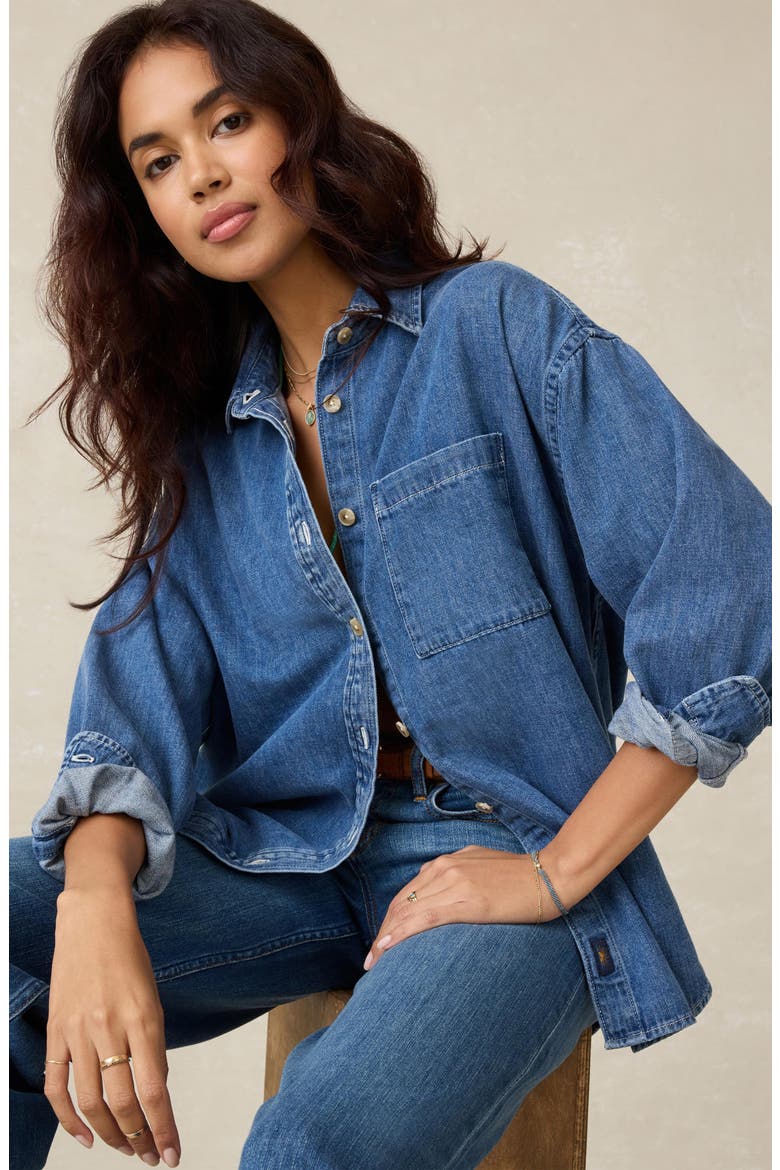 Sunfair Oversized Organic Cotton Denim Button-Up Shirt, Alternate, color, BEACON HILL WASH