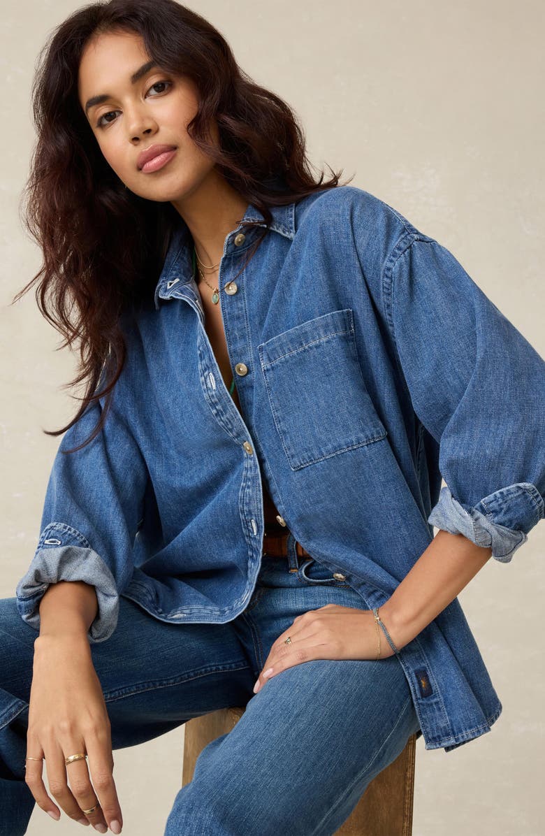 Faherty Sunfair Oversized Organic Cotton Denim Button-Up Shirt, Alternate, color,