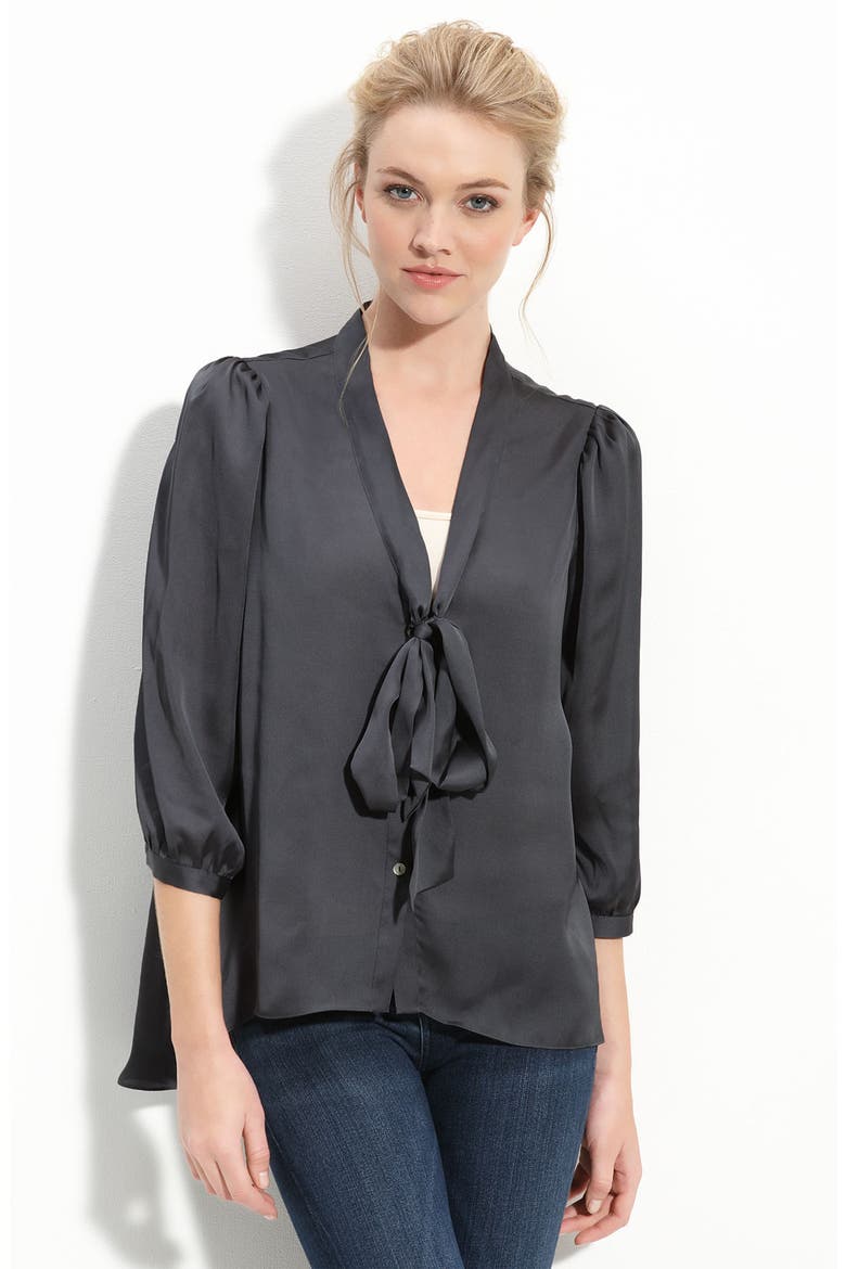 Tie Neck Satin Blouse, Main, color, DENIM