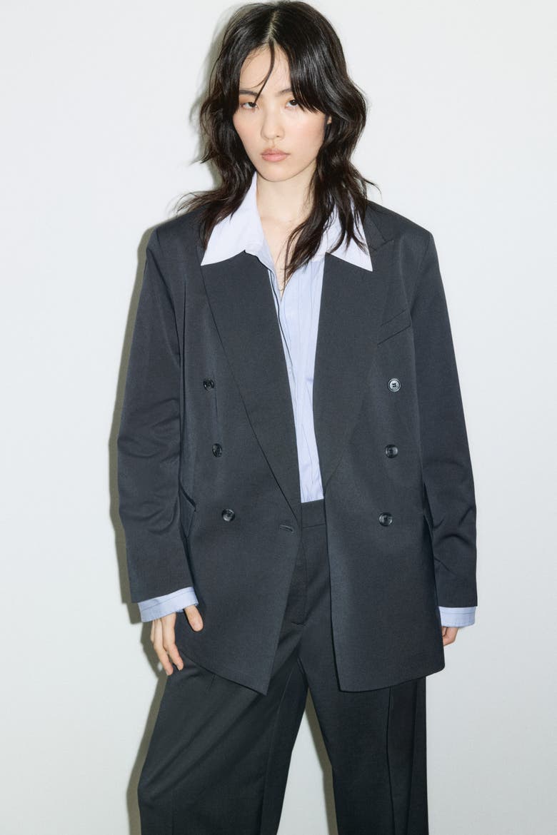 Oversized Twill Blazer, Alternate, color, Dark gray