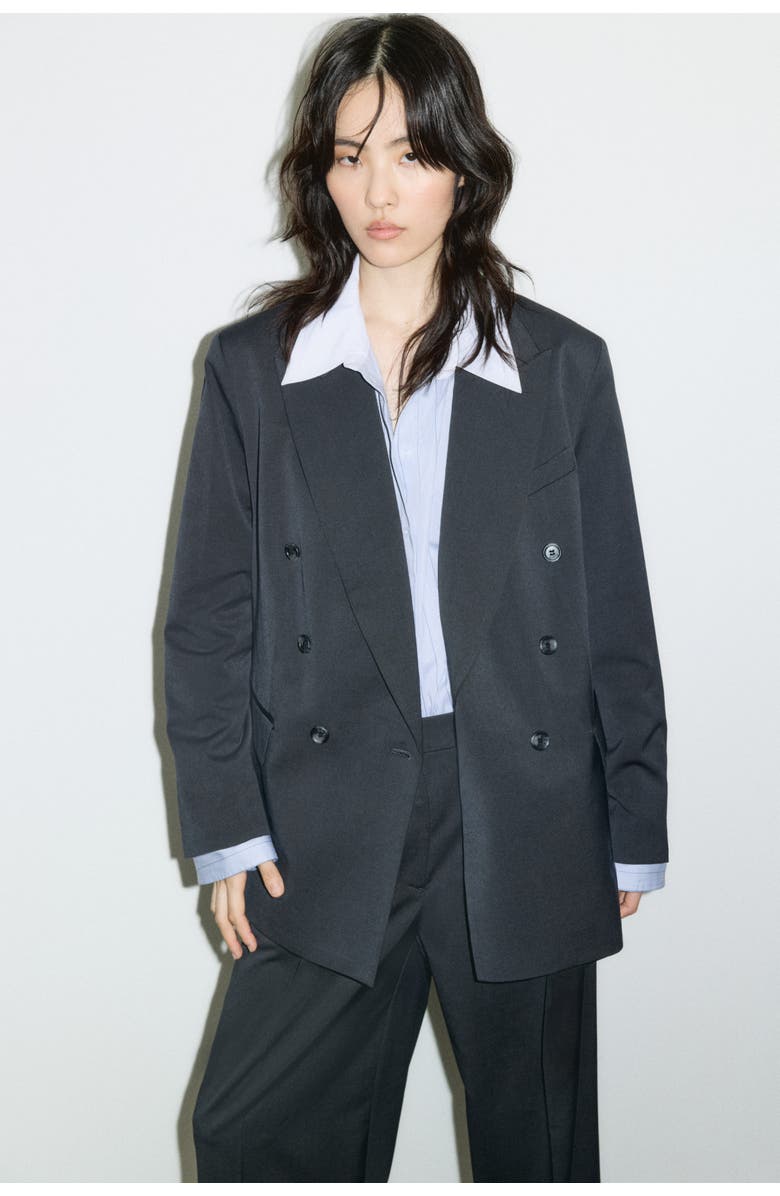 H&M Oversized Twill Blazer, Alternate, color, Dark Gray