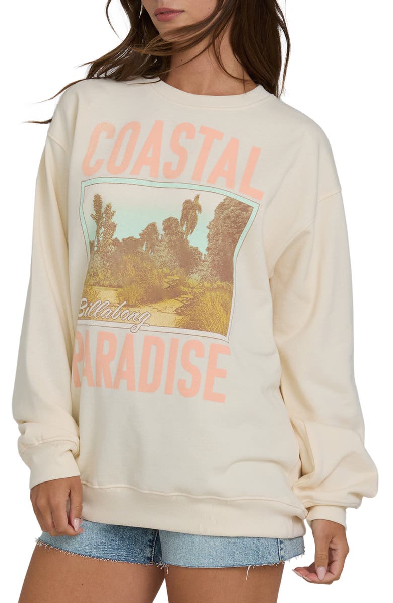 Billabong Coastal Paradise Fleece Graphic Sweatshirt, Alternate, color, White Cap