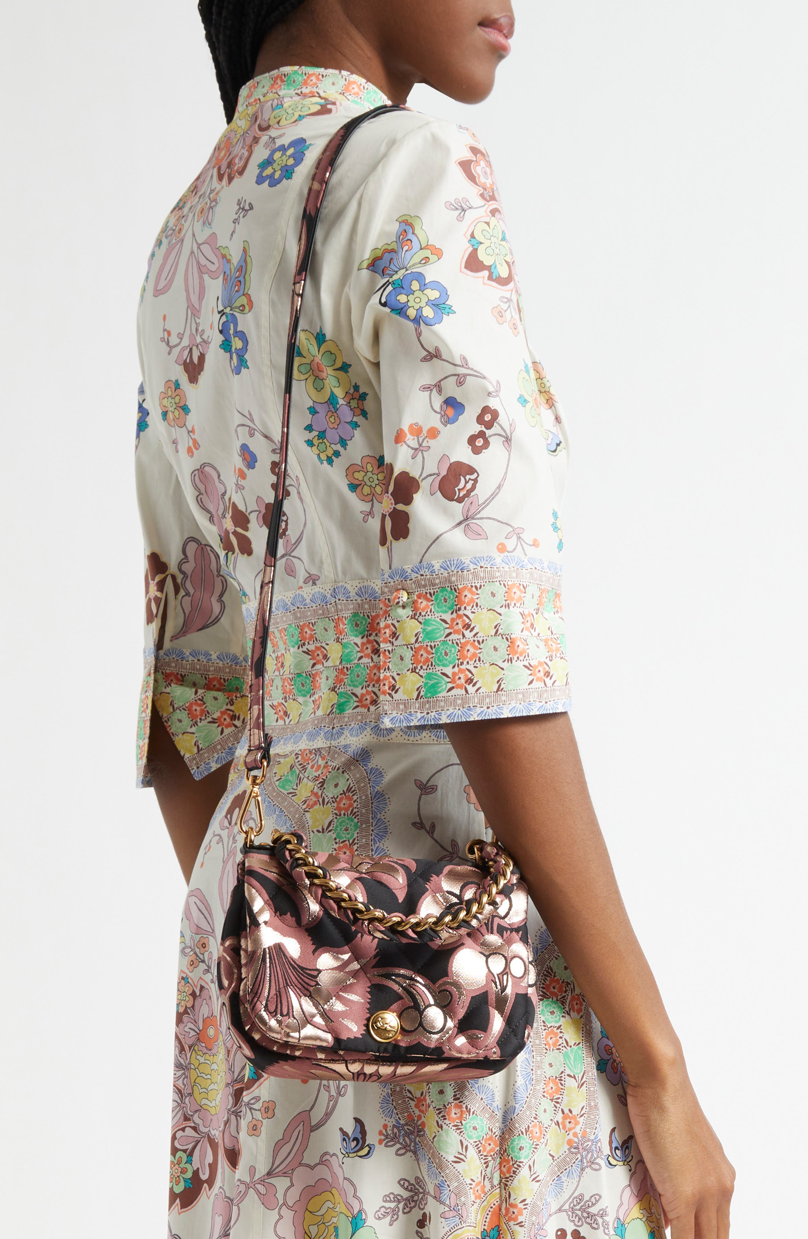 Mini Bond Metallic Floral Quilted Crossbody Bag, Alternate, color, PINK TONES