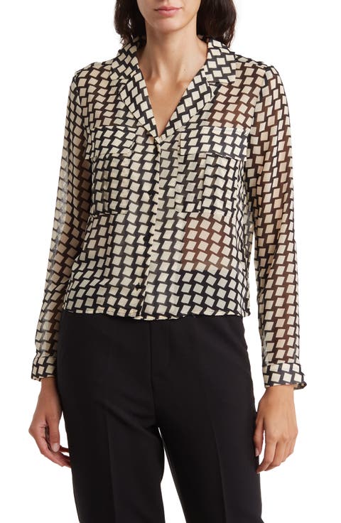 Print Long Sleeve Crop Blouse