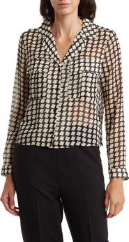 T Tahari Print Long Sleeve Crop Blouse