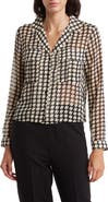 T Tahari Print Long Sleeve Crop Blouse
