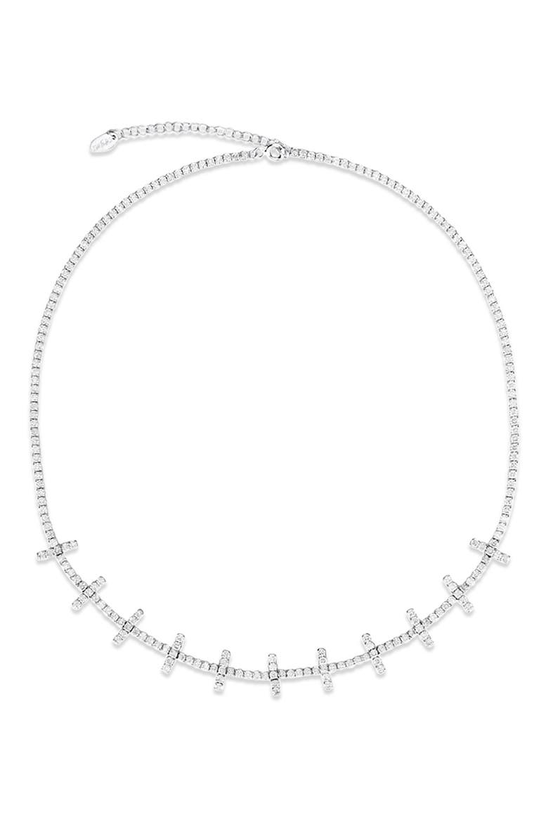 Cubic Zirconia Bar Tennis Necklace, Alternate, color, SILVER