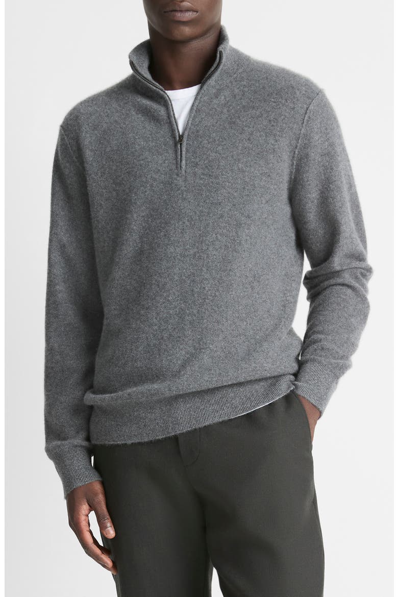 Quarter Zip Cashmere Sweater, Main, color, MEDIUM HEATHER GREY